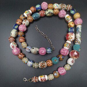 Vintage Venetian African Style Glass Chevron Beads Long 32'' Necklace